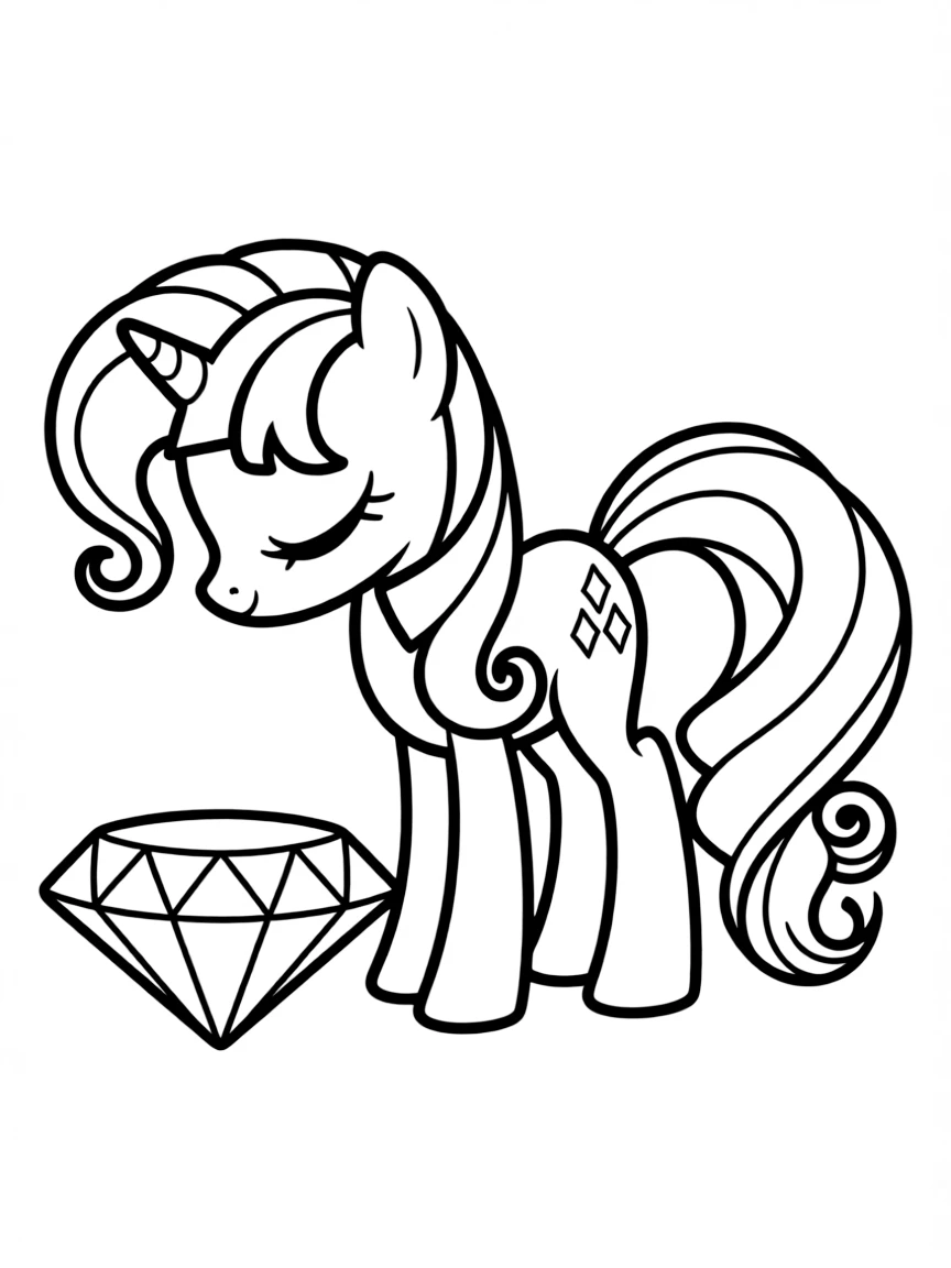 A simple outline of Rarity finding a diamond.