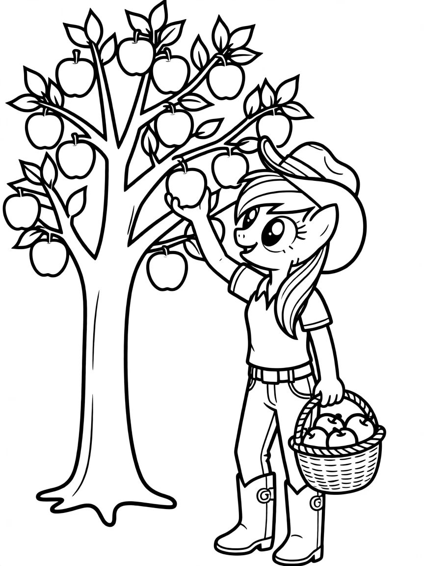 A simple outline of Applejack harvesting apples.