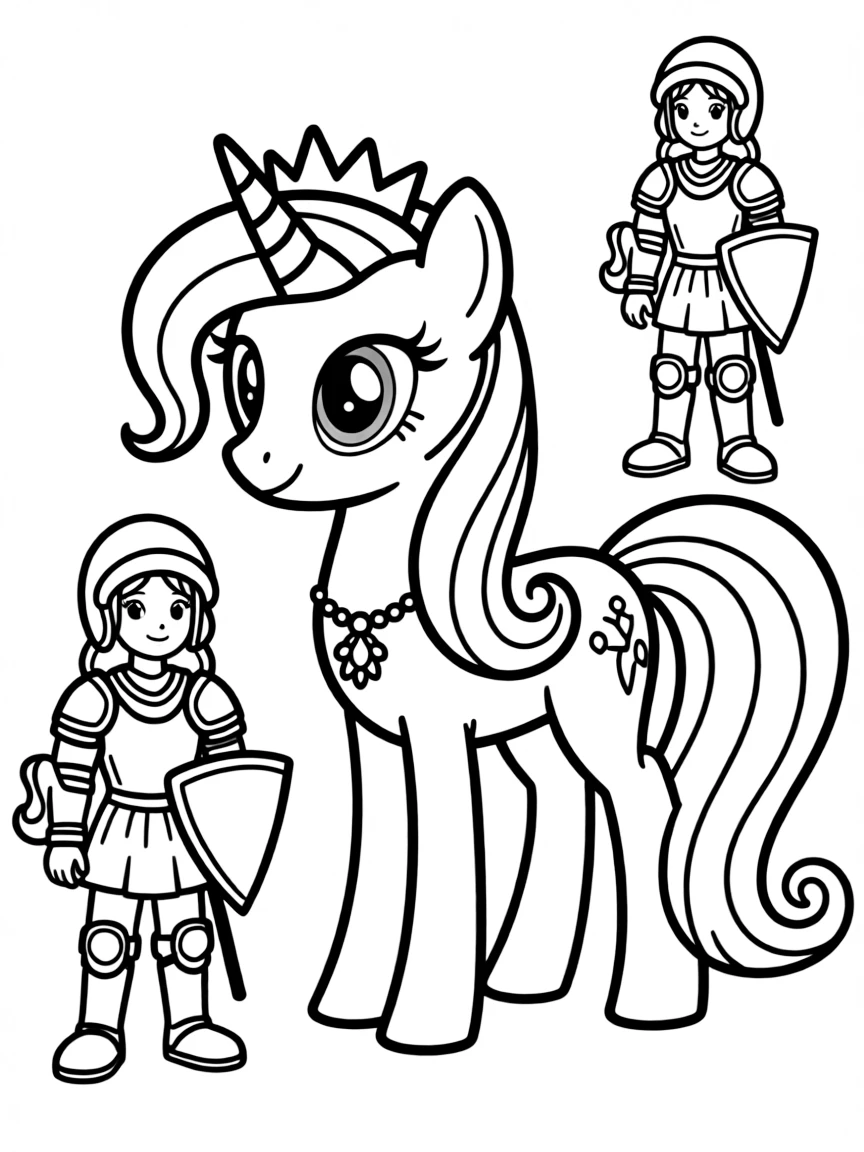 A simple outline of Princess Celestia with her guards.