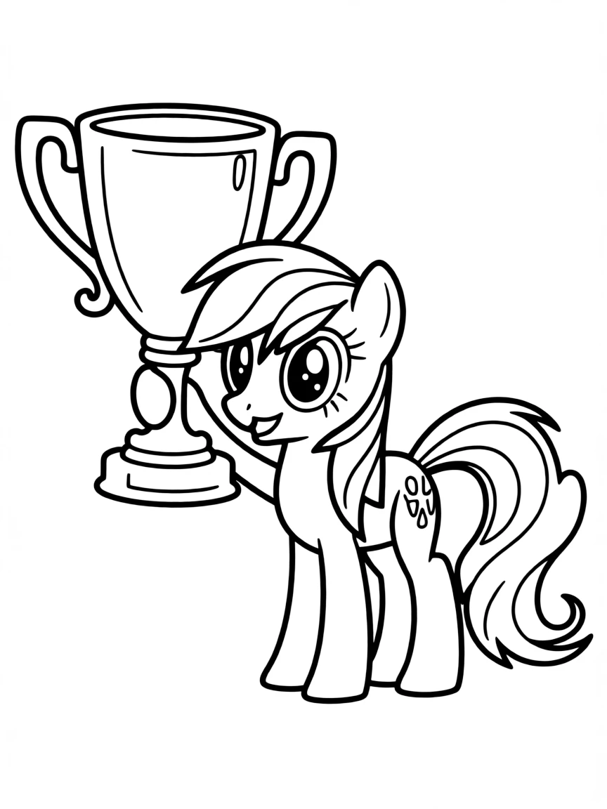 A simple outline of Rainbow Dash with a sports trophy.