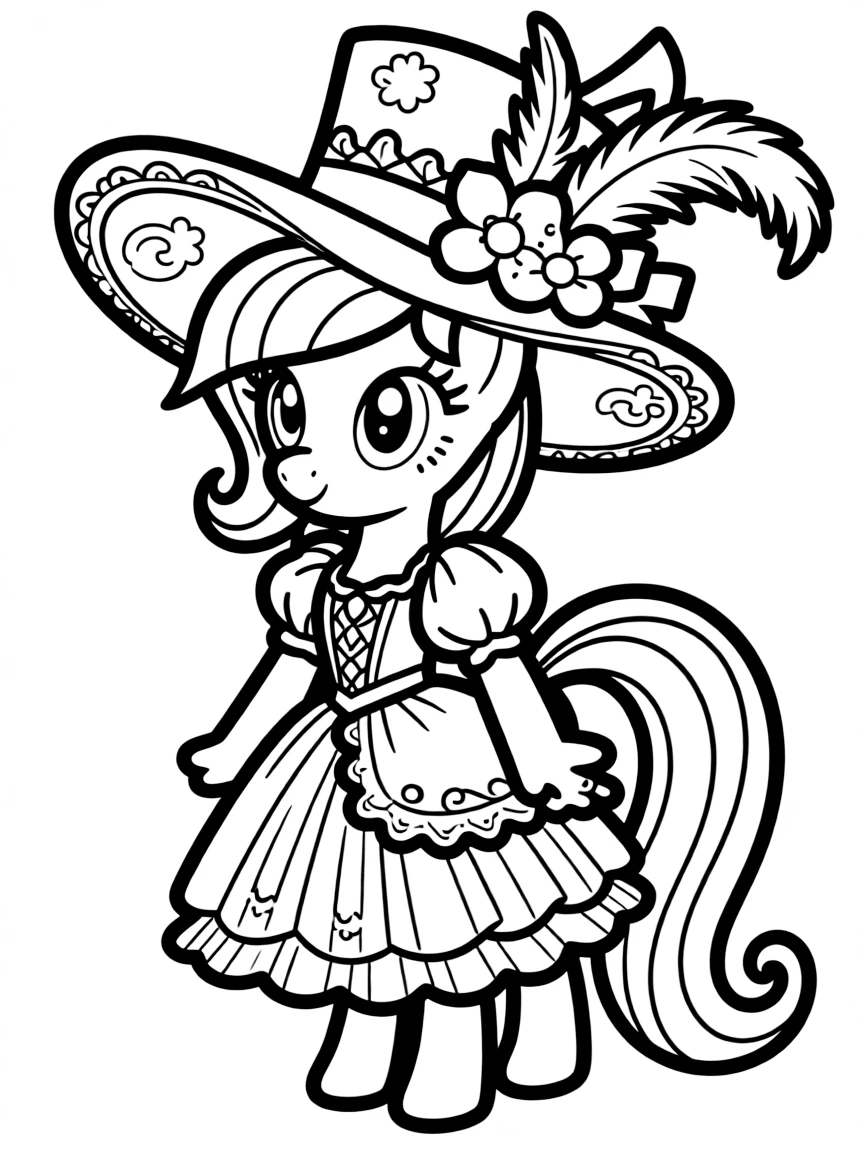 A simple outline of Rarity with a fancy hat.
