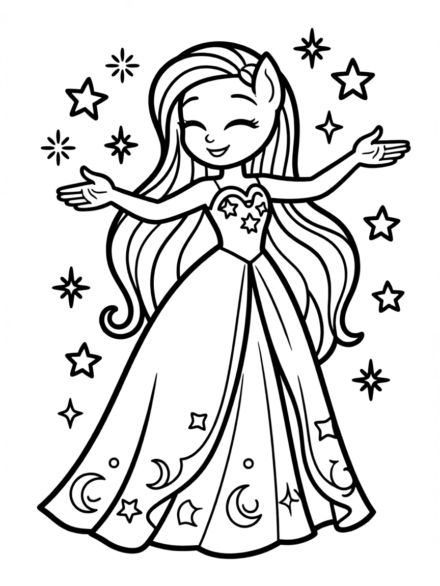 A simple outline of Princess Luna bringing joy.