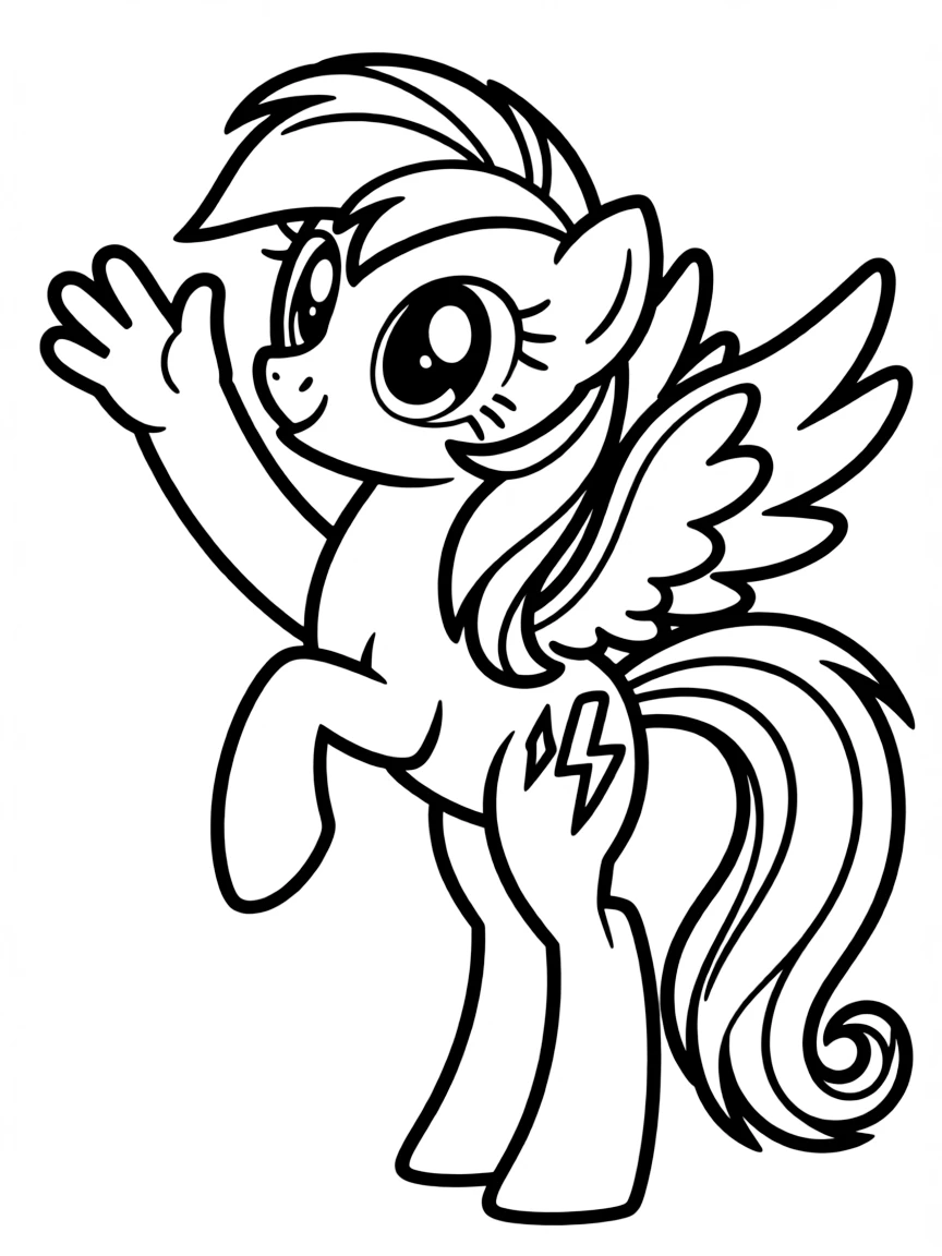 A simple outline of Rainbow Dash high-fiving.