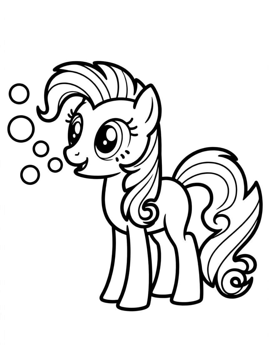 A simple outline of Pinkie Pie blowing bubbles.