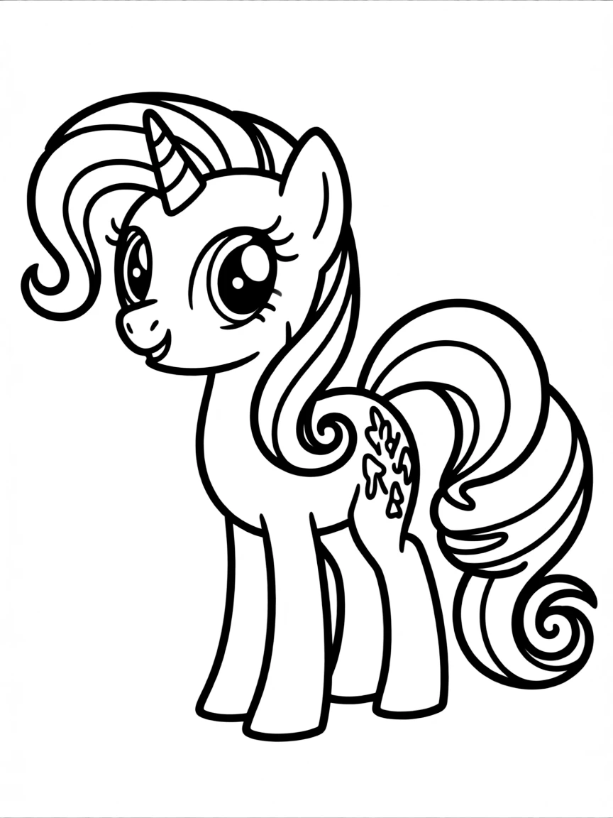 A simple outline of Rarity posing for a picture.