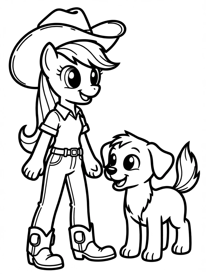 A simple outline of Applejack with her pet Winona.