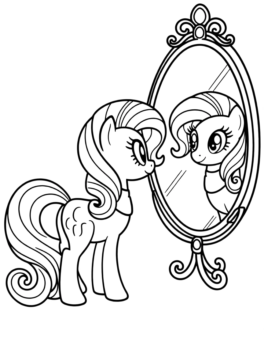 A simple outline of Rarity admiring her reflection.