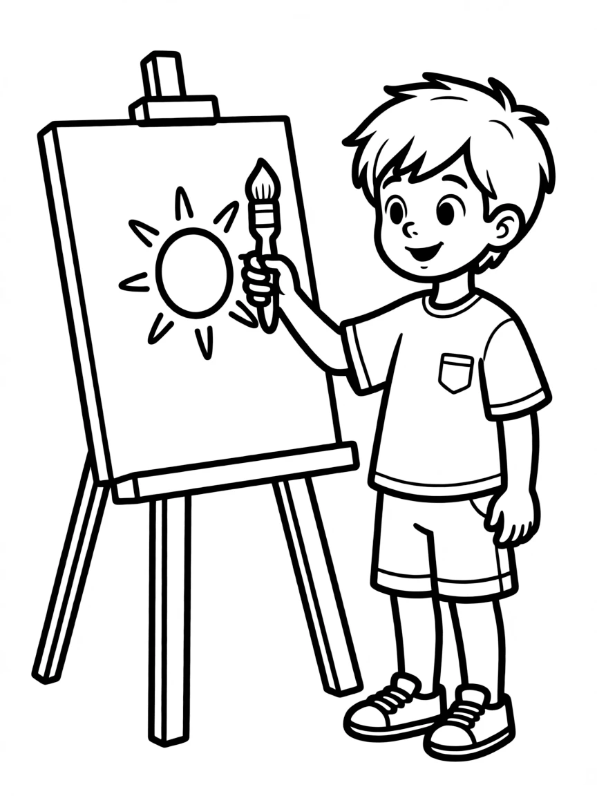 A simple outline of Spike drawing on an easel.