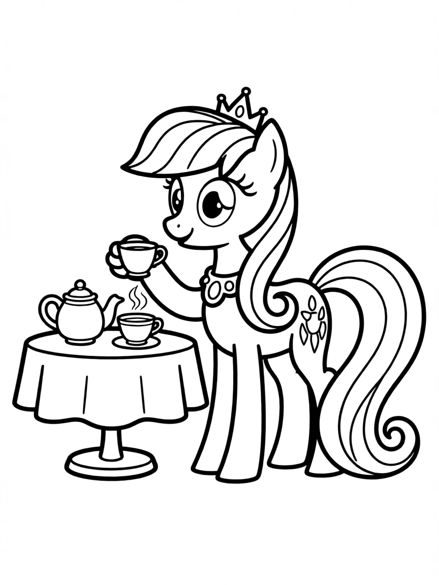 A simple outline of Princess Celestia enjoying tea.