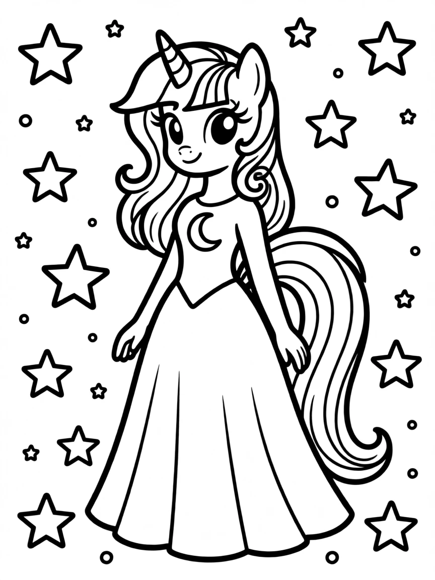 A simple outline of Princess Luna with a starry background.