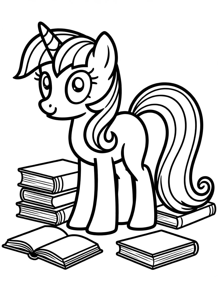 A simple outline of Twilight Sparkle with all her books.