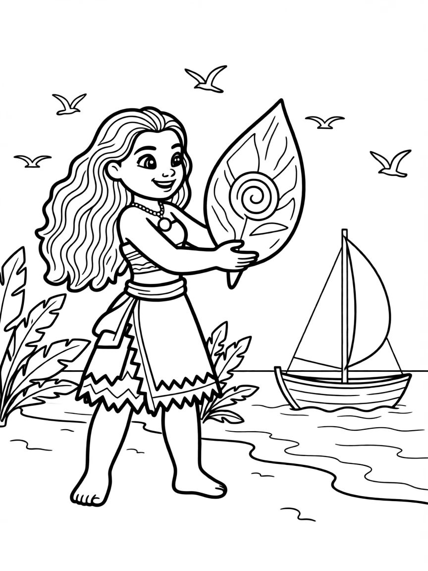 (characters in movie "Moana") Moana finding the Heart of Te Fiti.