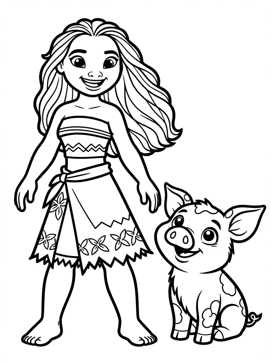 (characters in movie "Moana") Moana and Pua.