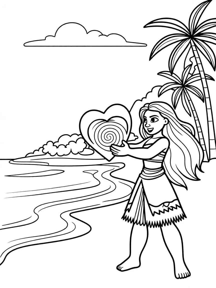 (characters in movie "Moana") Moana putting the Heart of Te Fiti back.