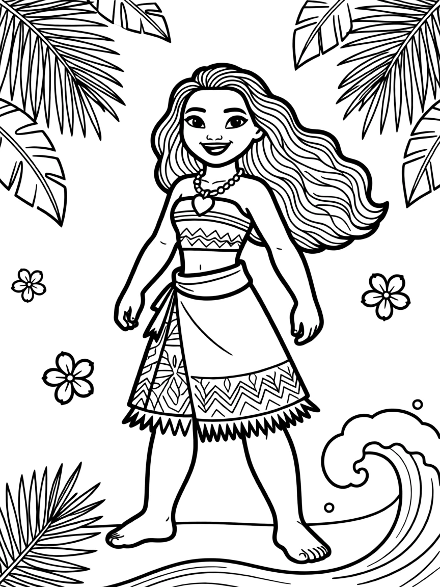 (characters in movie "Moana") Moana wearing her necklace.