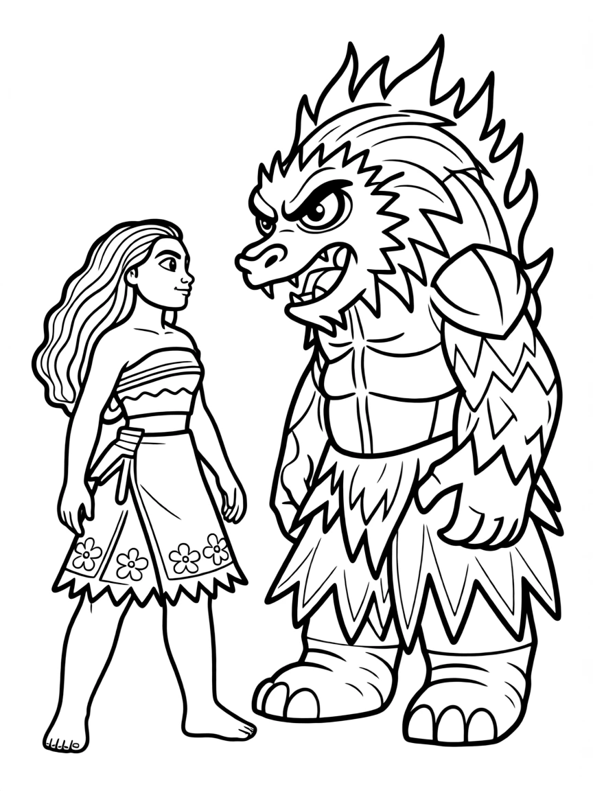 (characters in movie "Moana") Moana facing Te Kā.