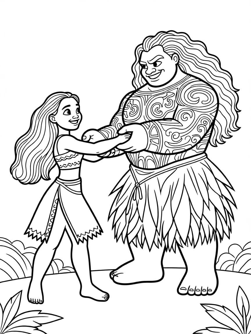 (characters in movie "Moana") Moana and Maui making up.
