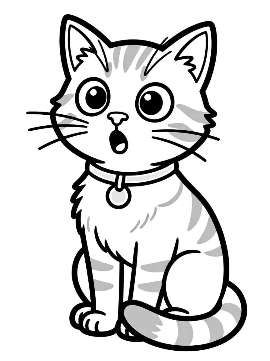 A surprised cat with wide eyes.
