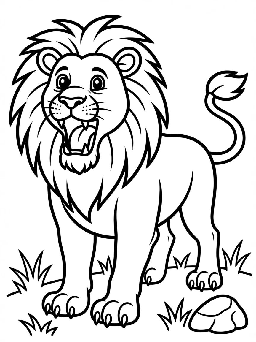 A brave lion roaring proudly.