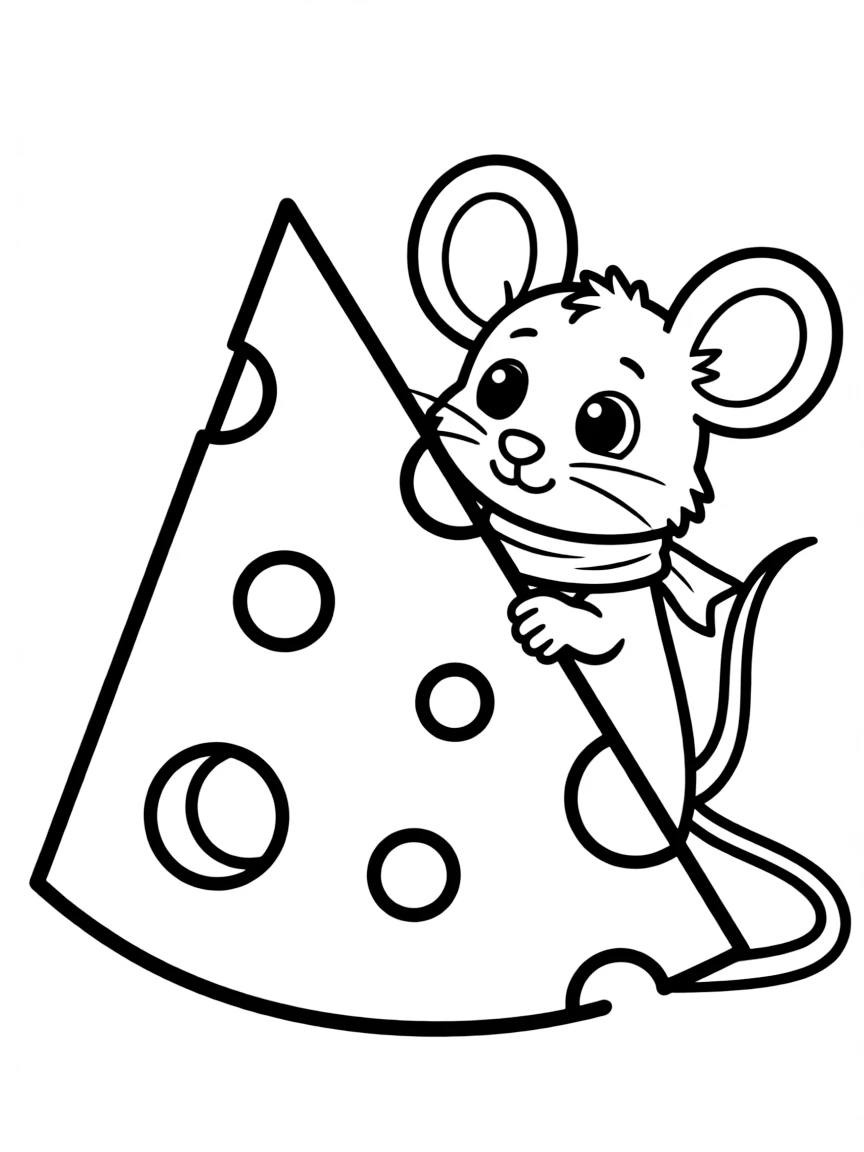 A shy mouse hiding behind cheese.