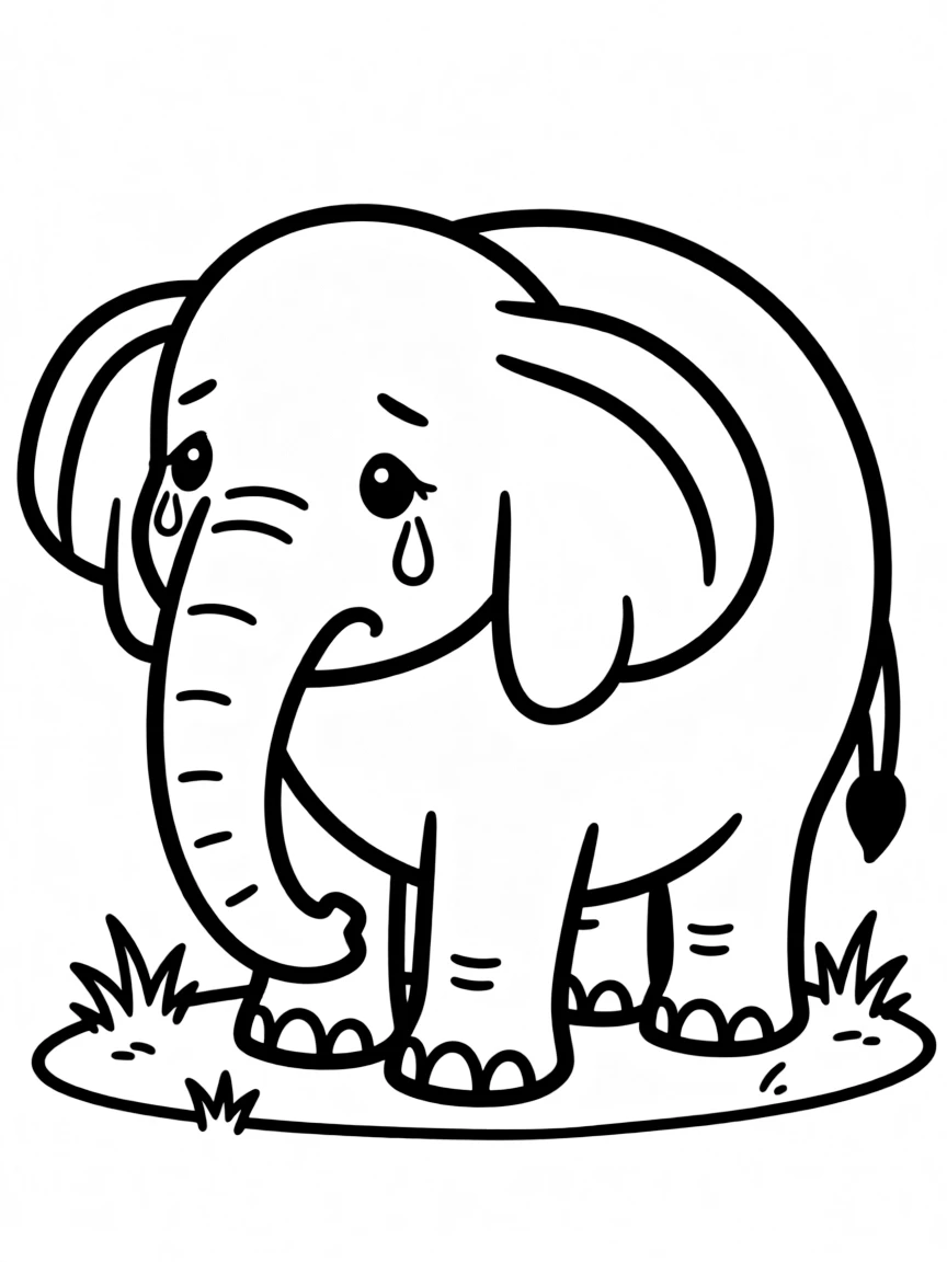 A sad elephant with drooping ears.