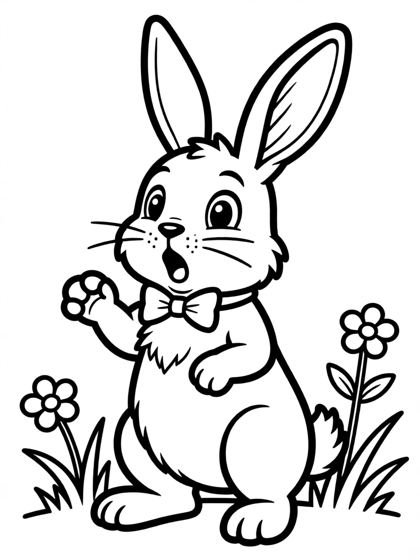 A surprised rabbit with ears perked up.