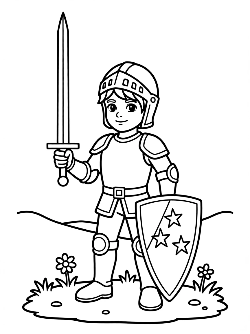 A brave knight holding a sword.