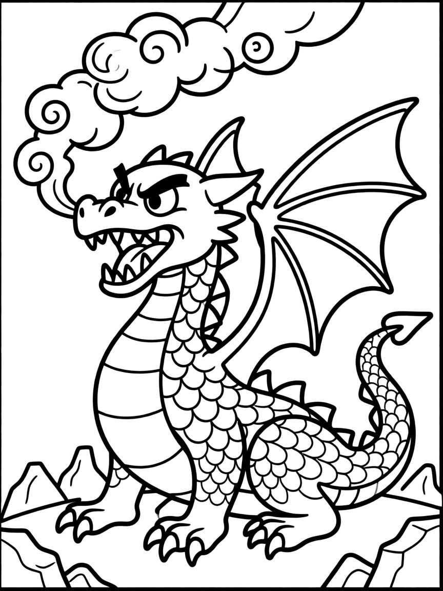 An angry dragon breathing smoke.