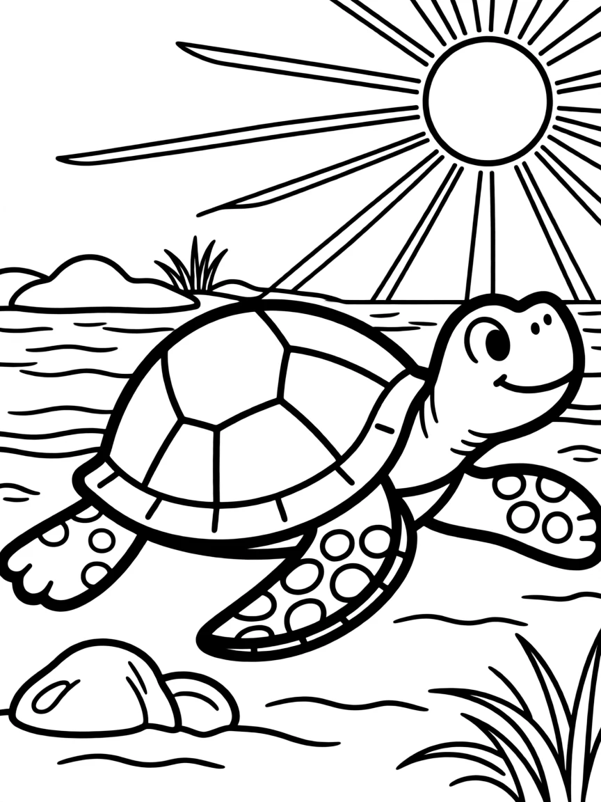 A calm turtle sunbathing.