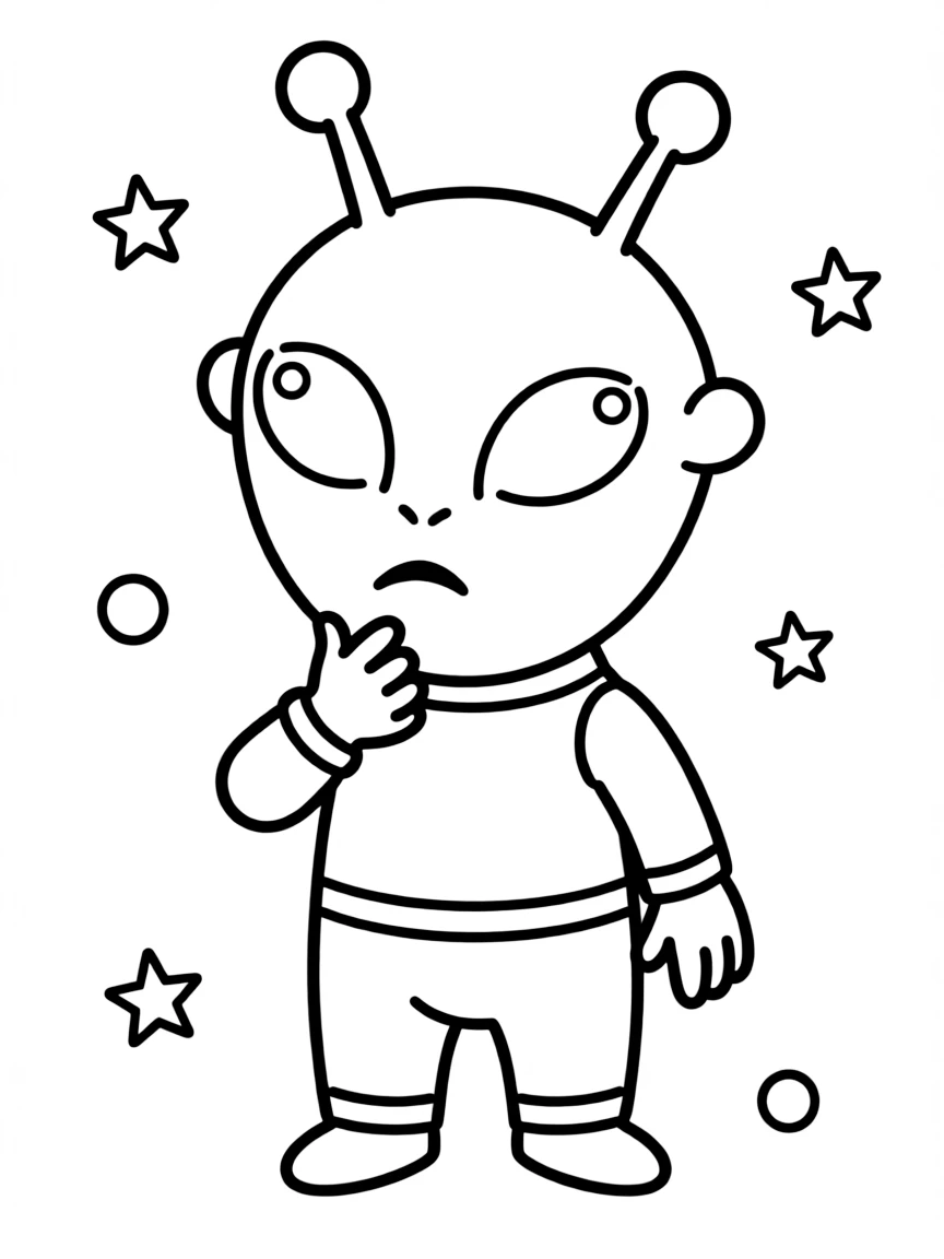 A confused alien looking around.