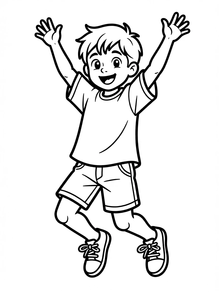 A happy boy jumping for joy.