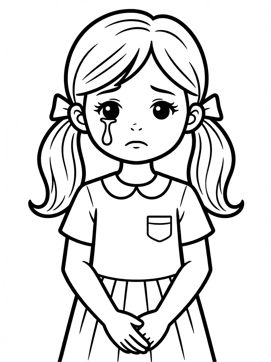A sad girl with a tear on her cheek.
