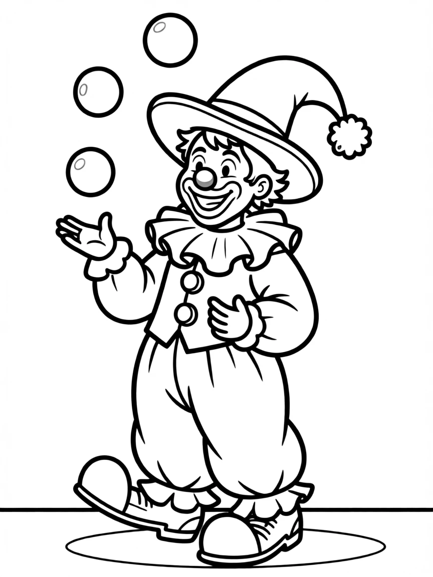 A laughing clown juggling.