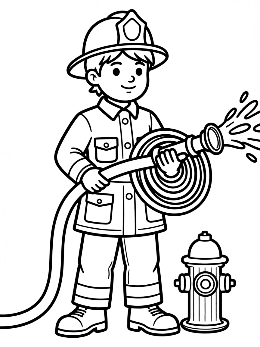 A brave firefighter with a hose.