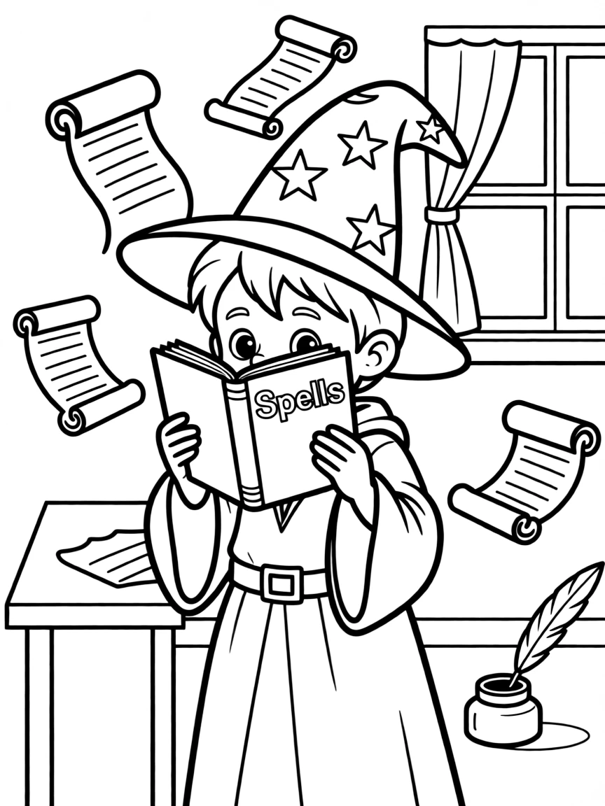 A shy wizard hiding spells.