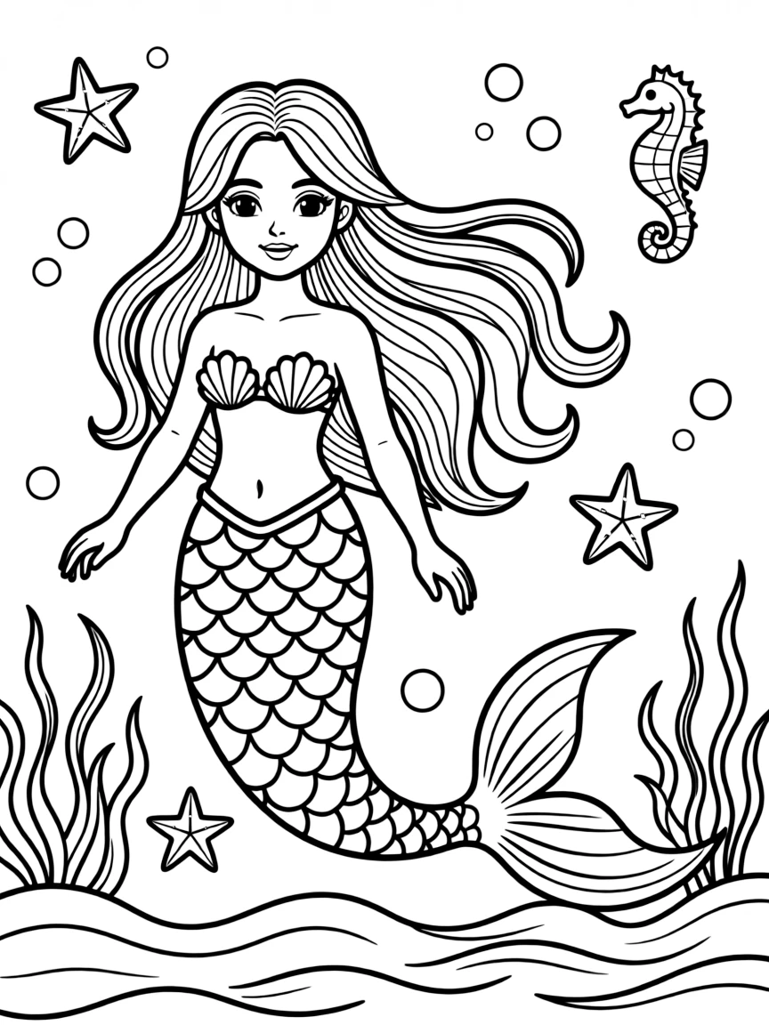 A calm mermaid swimming gracefully.