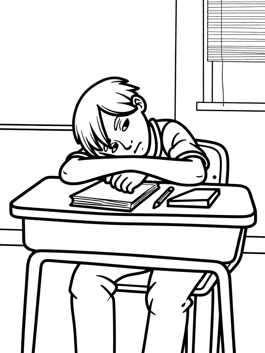 A bored student resting head on desk.