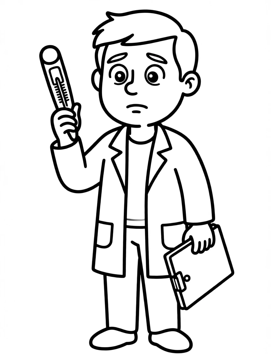 A worried doctor with a thermometer.