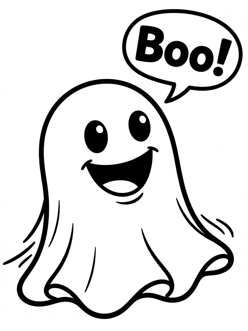 A laughing ghost saying "Boo!"