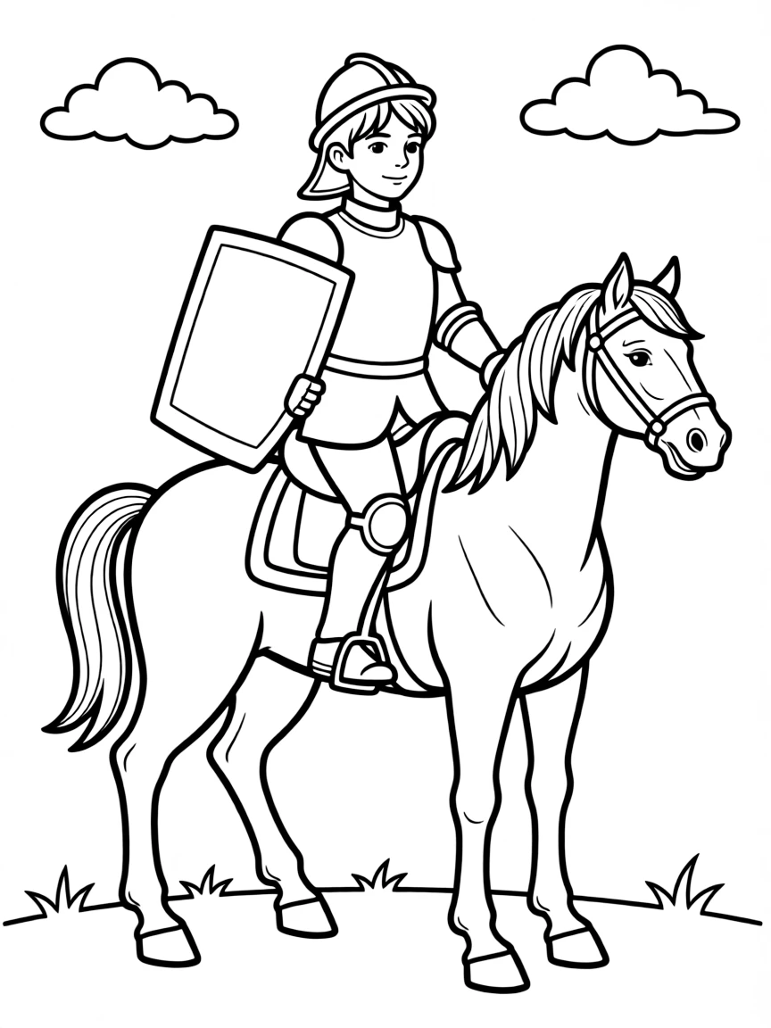 A brave knight on a horse.