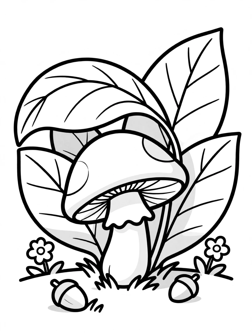 A shy mushroom hiding under leaves.