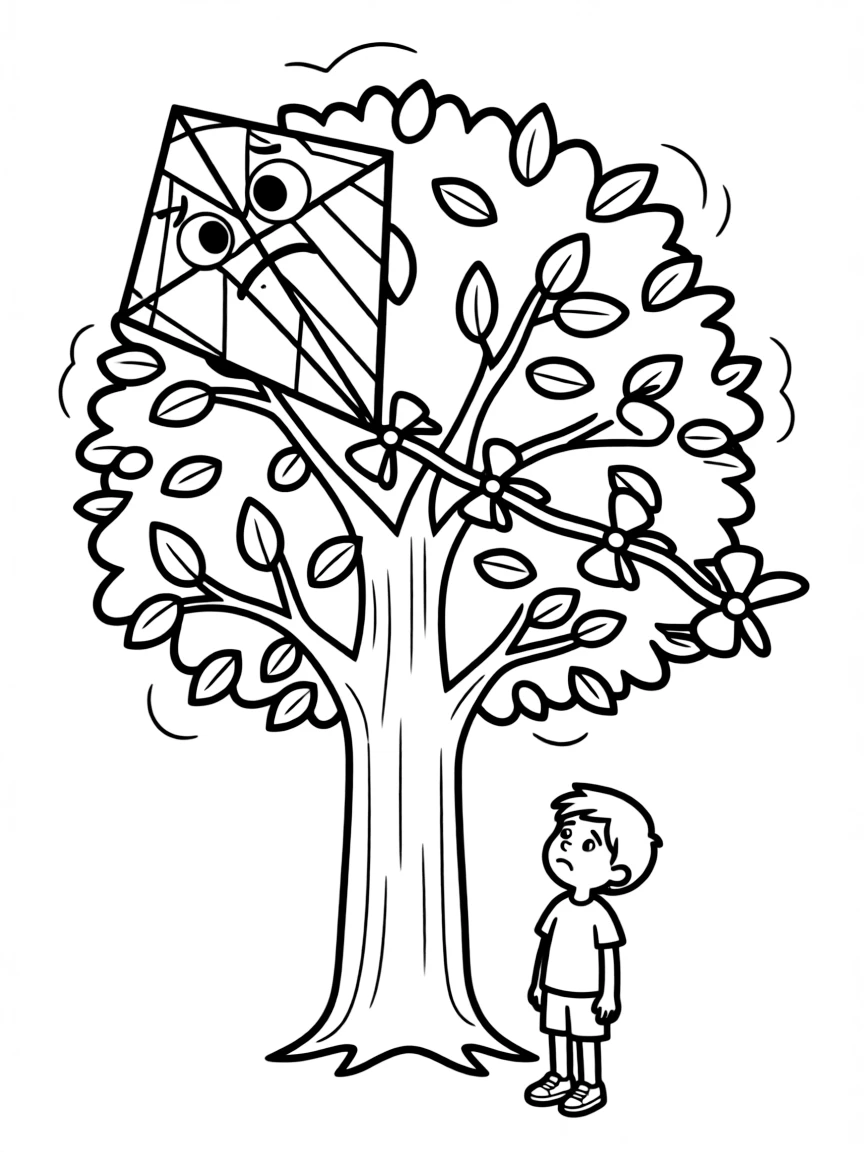 A sad kite stuck in a tree.