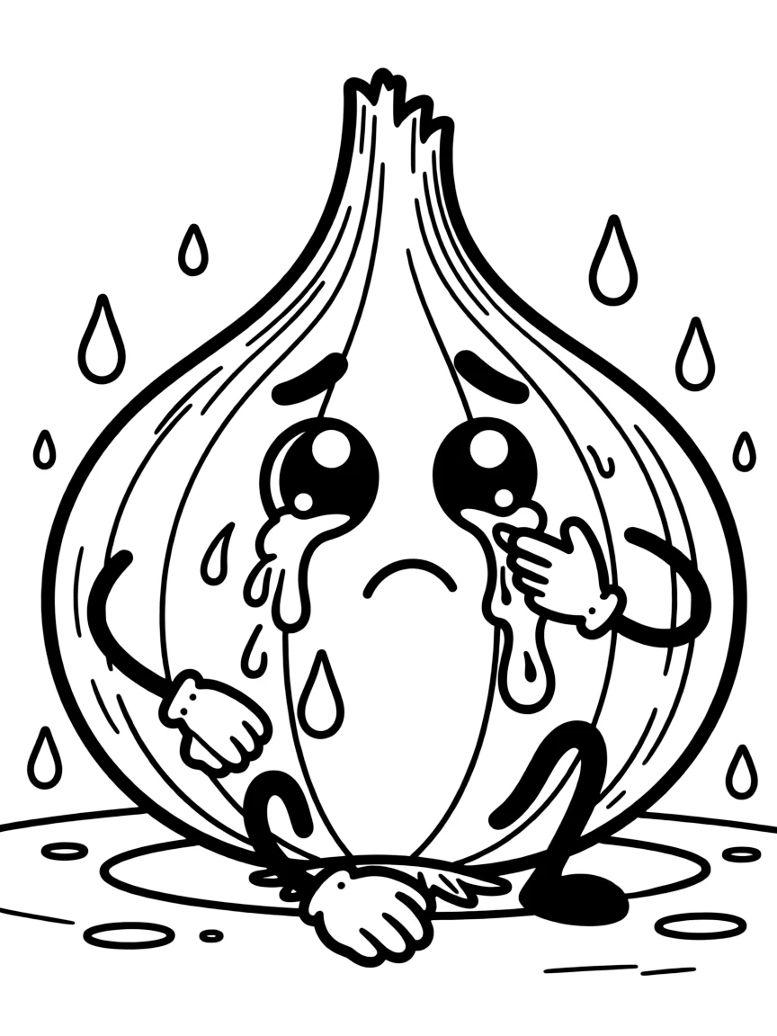 A crying onion making eyes water.