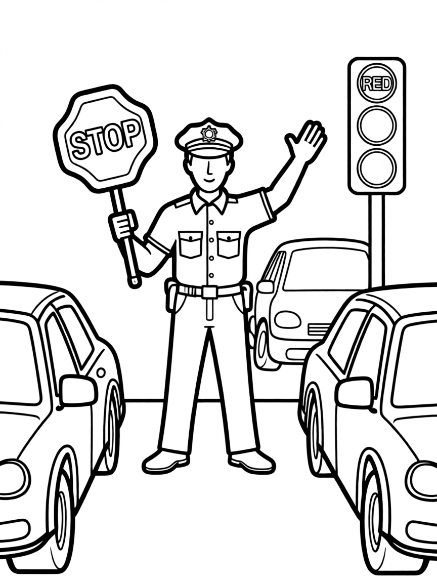 A brave police officer directing traffic.