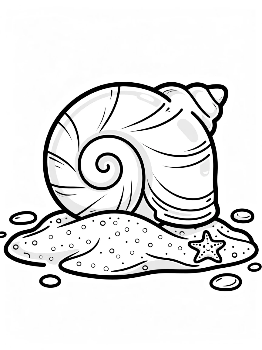 A shy seashell half-buried in sand.
