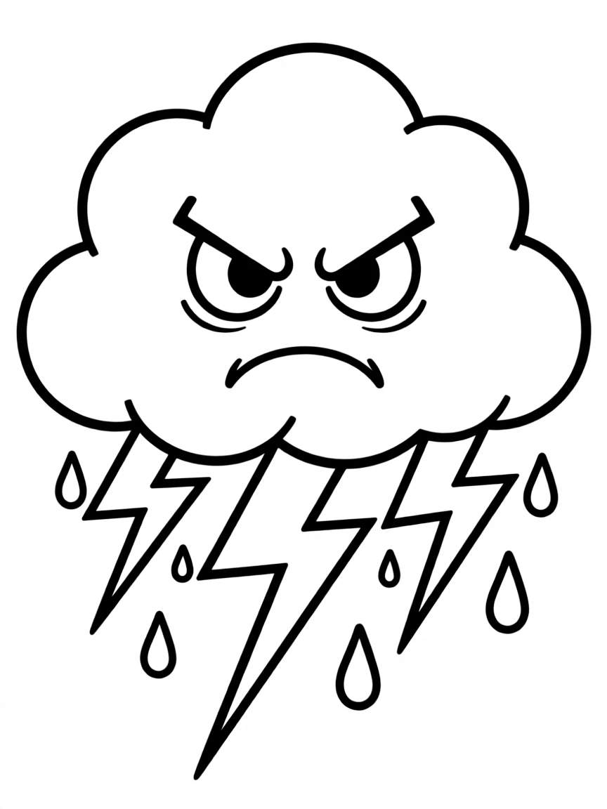 An angry thundercloud with lightning.