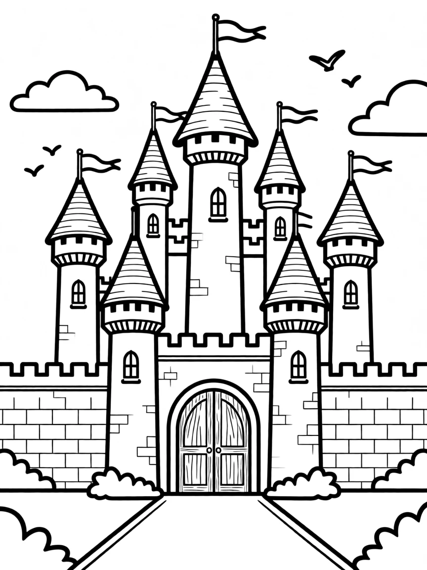 A proud castle with flags flying.