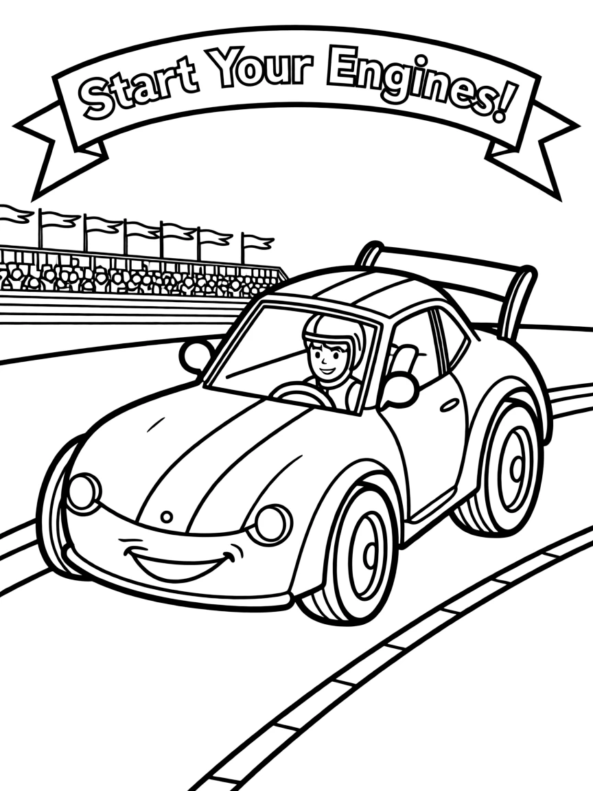 An excited race car speeding.