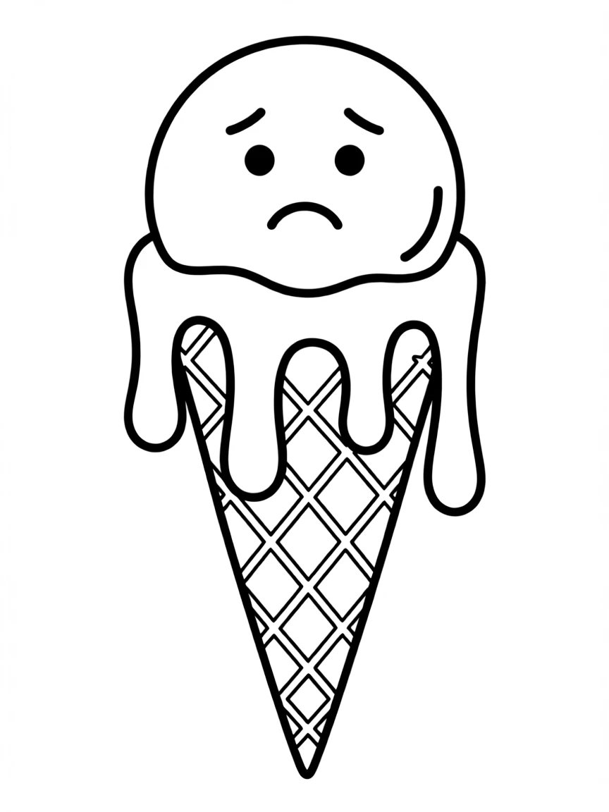 A sad melting ice cream cone.
