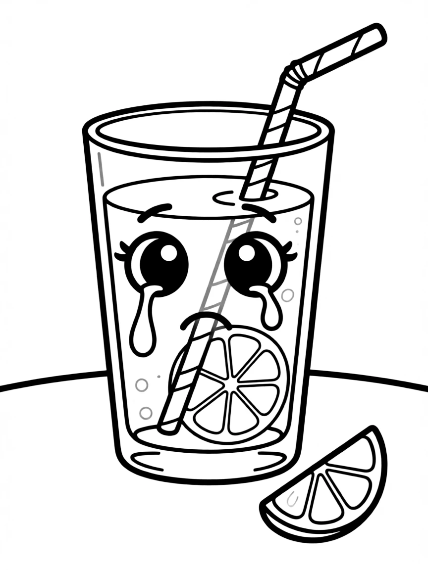A crying lemonade glass with a tear.